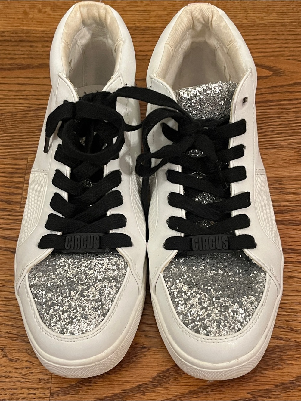 Circus by Sam Edelman Deszi White Silver Glitter High Top Sneakers Size 7 GUC
